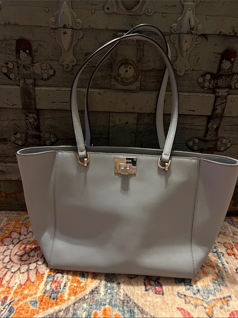 Michael Kors Baby Blue‎ Leather Tote with Silver Lock & Hardware